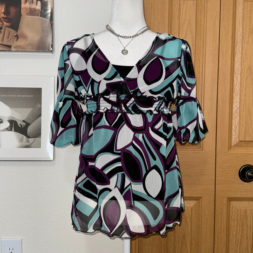 Byer Girl VTG Y2K Babydoll Fairy Top Girls Size XL Purple Turquoise Layered Boho